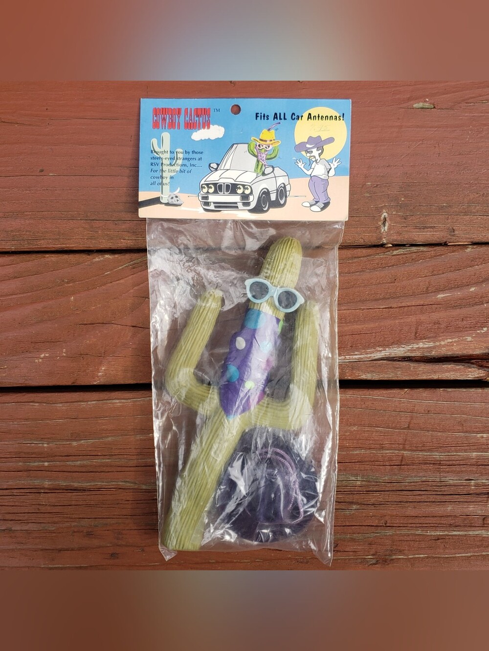 NEW Vintage 80s RSV Cowboy Cactus Antenna Topper - Purple Polka Dot Scarf